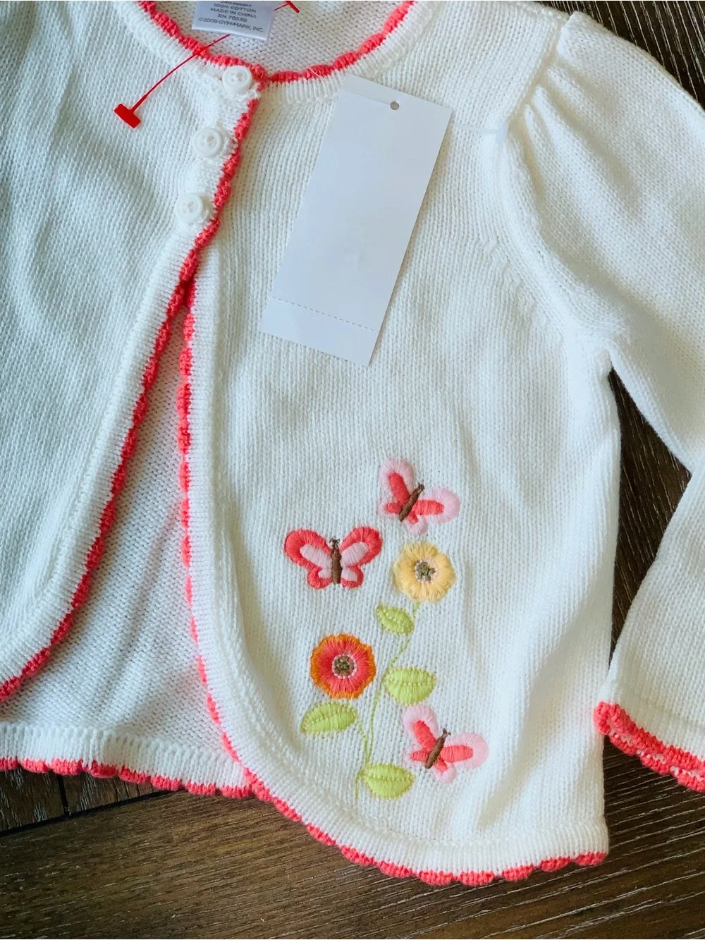 Gymboree NWT 12-18mo Baby Butterfly 100% Cotton Cardigan Cream/coral Trim